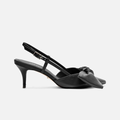 Scarpin Couro Salto Fino Maxi Laço Slingback
