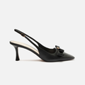 Scarpin Couro Bico Quadrado Slingback Laço