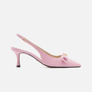 Scarpin Couro Bico Quadrado Slingback Laço