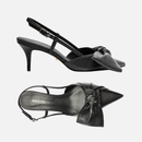 Scarpin Couro Salto Fino Maxi Laço Slingback