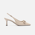 Scarpin Couro Bico Quadrado Slingback Laço
